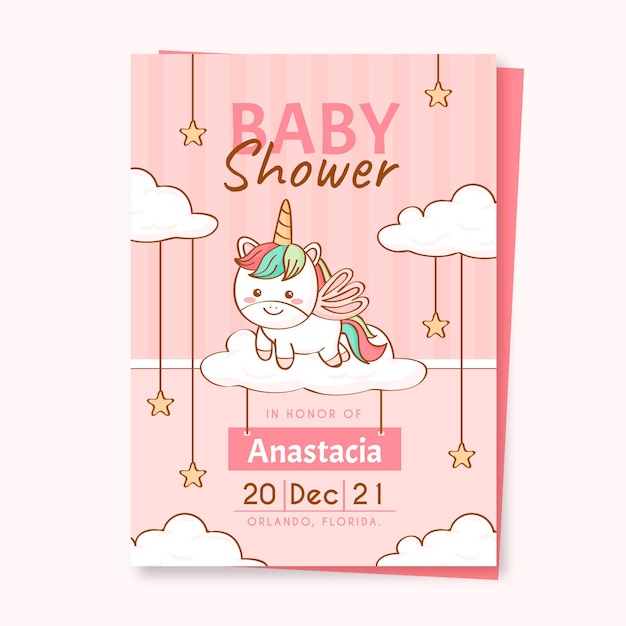 Vector baby shower unicorn invitation template