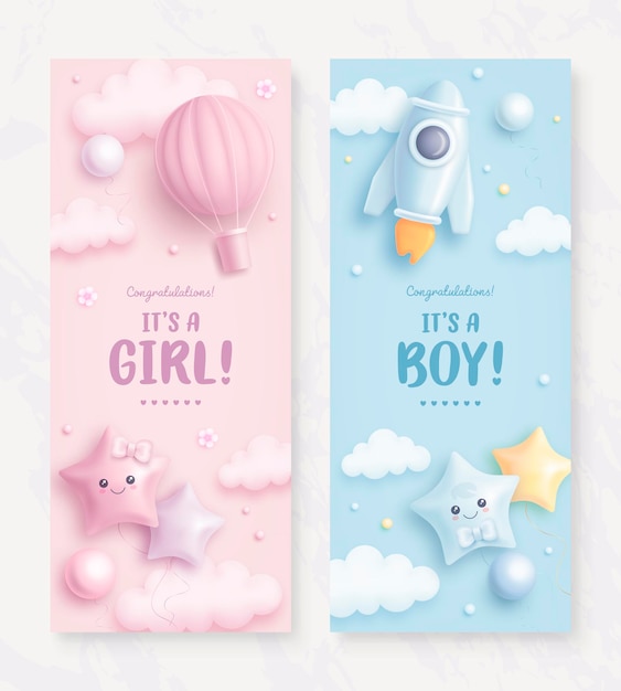 Vector baby shower vertical banners with lettering