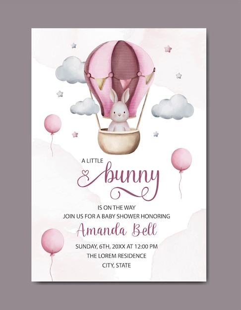 Vector baby shower watercolor invitation card