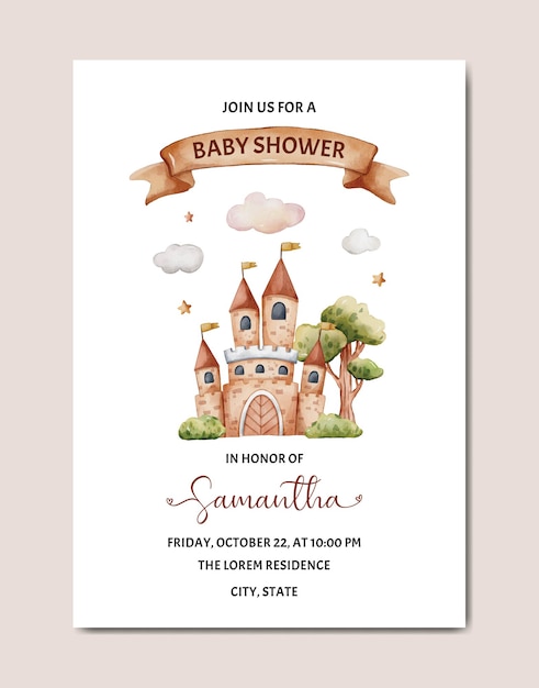 Baby shower watercolor invitation card