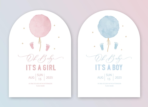 baby shower watercolor invitation Its a girl Its a boy card with pink and blue balloon