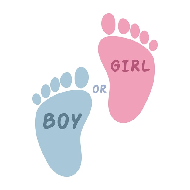 Baby shower-wenskaart met tekst jongen of meisje en voetafdruk van kinderen