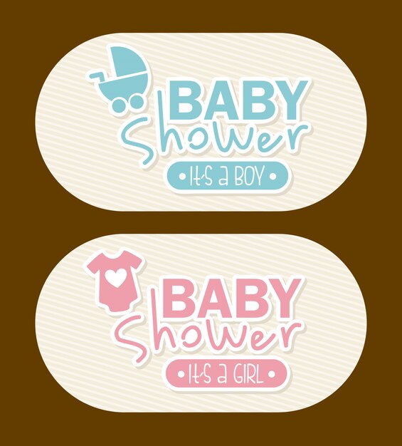 Baby showerontwerp over bruine vectorillustratie als achtergrond