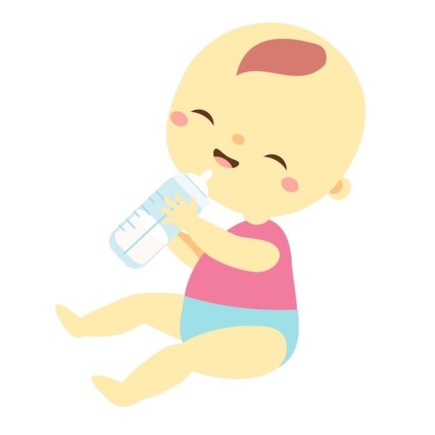 Vector baby sit and eat toddler have food newborn child formula feeding little kid with bottle