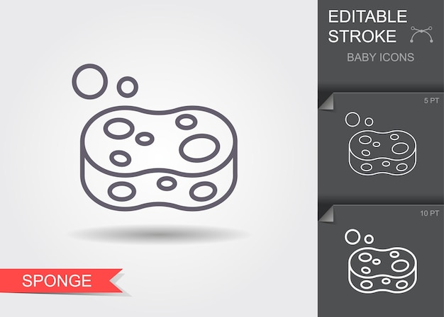 Baby sponge for bathing line icon with editable stroke with shadow