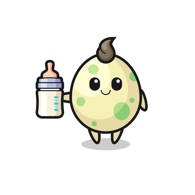 Baby spotted egg cartoon character with milk bottle