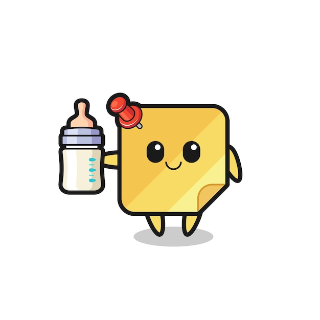 Baby sticky notes cartoon character with milk bottle , cute style design for t shirt, sticker, logo element