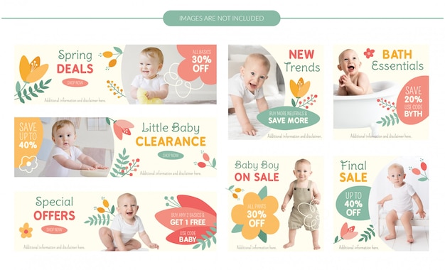 Vector baby store sale banners set - spring florals