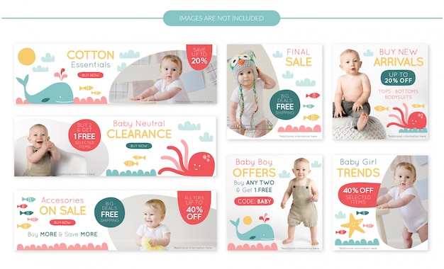 Baby store sale banners set