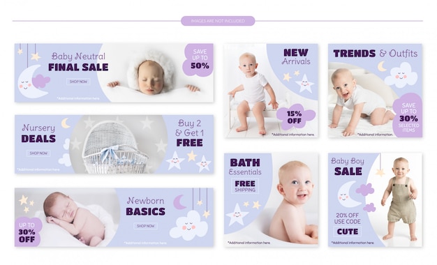 Vector baby store sale banners set