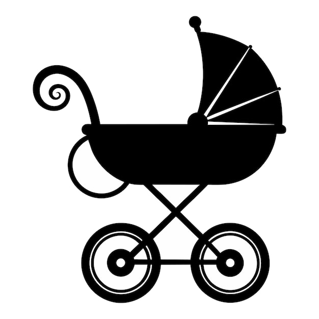 baby stroller silhouette black isolated on white background