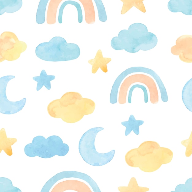 Vector baby textile pattern colored clouds and stars vector illustration