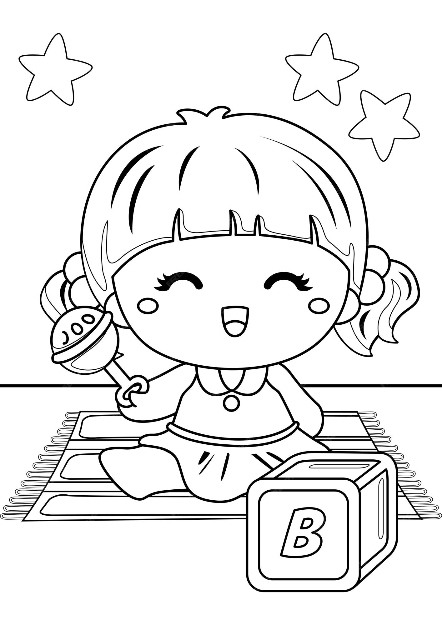 Premium Vector | Baby and their toys coloring pages for kids a4 page