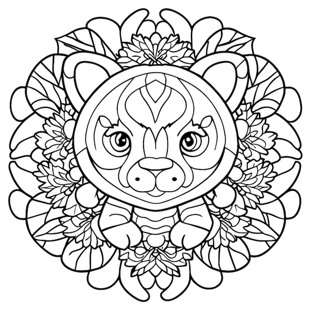 Vector baby tiger mandala style vector illustration line art