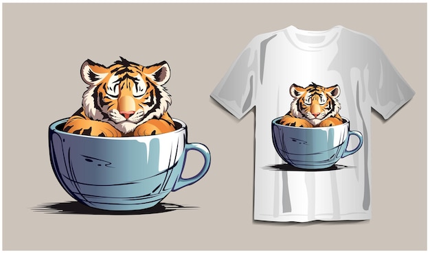 baby tiger sleeping in cup t shirt print