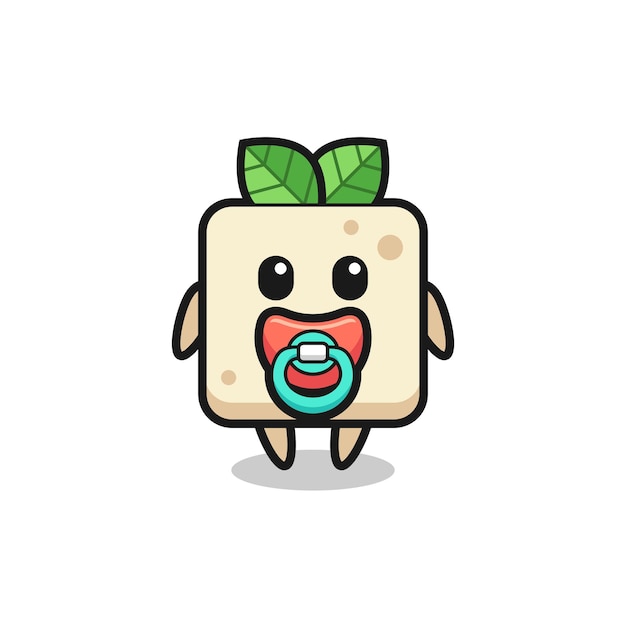 Personaggio dei cartoni animati di tofu con ciuccio, design in stile carino per maglietta, adesivo, elemento logo