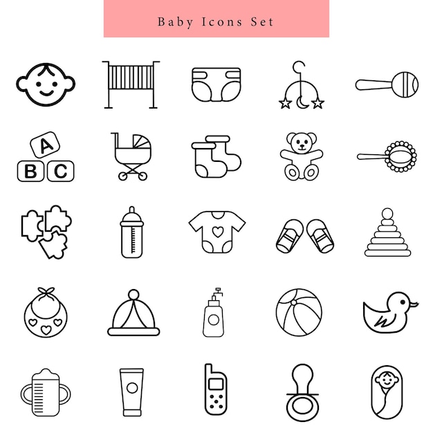 baby tooddler line art icons set