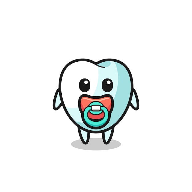 Baby tooth cartoon character with pacifier