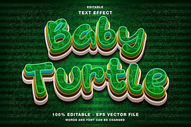 Vettore effetto testo modificabile 3d baby turtle