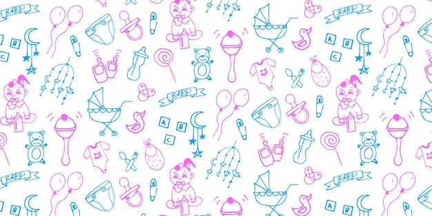 Baby vector hand drawn pattern