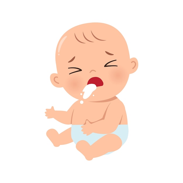 Baby vomiting milk illustration