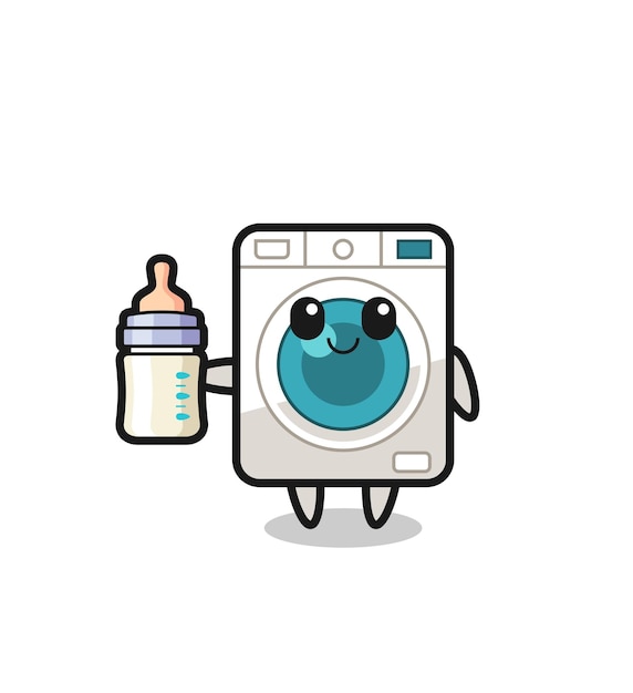 Baby washing machine cartoon character with milk bottle