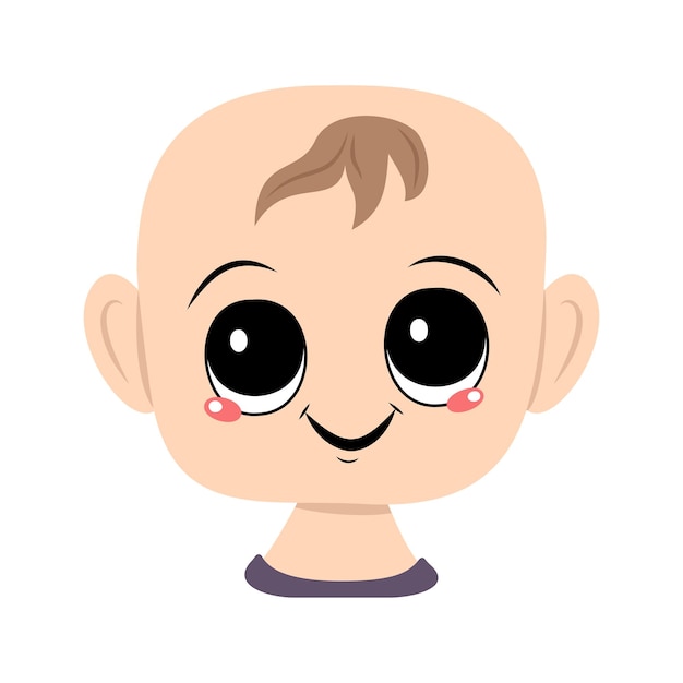 Vector baby with big eyes and wide happy smile head of toddler with joyful face
