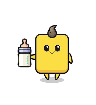 Personaggio dei cartoni animati del cartellino giallo del bambino con la bottiglia di latte