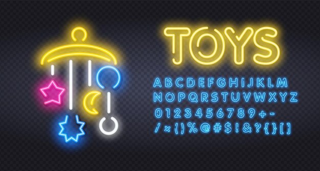 Babybed carrousel neon licht pictogram illustratie