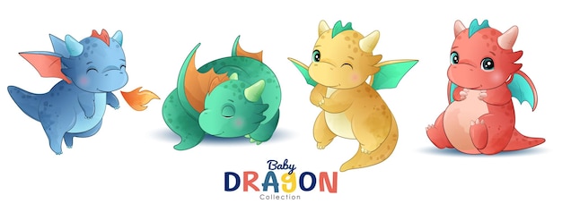 Vector babydraak en babydraakillustraties voor een babydraakboek