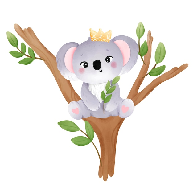 Babykoala die op witte vectorillustratie wordt geïsoleerd als achtergrond