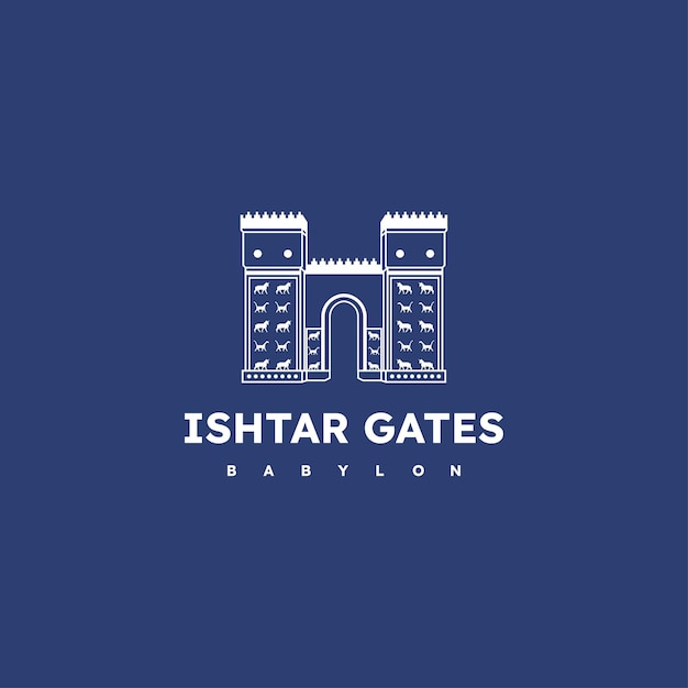 Babylonia Ishtar gates line art logo design inspiration