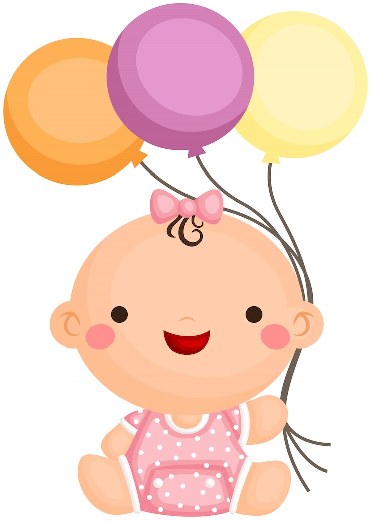 Vector babymeisje die en ballon zitten houden