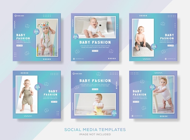 Babymode verkoop set sjabloon voor spandoek voor sociale media premium vector