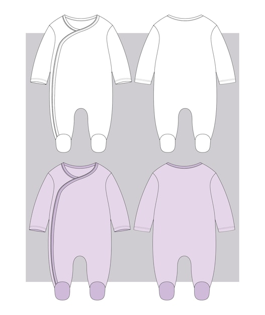 Babys onesie flat sketch drawing