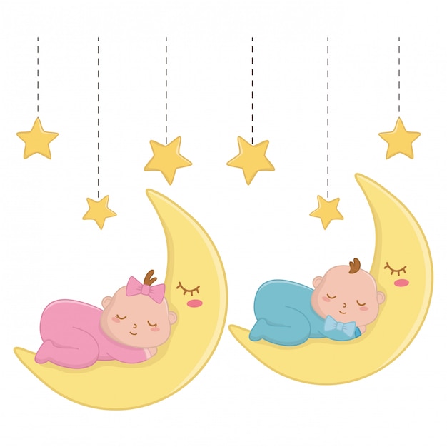 Babys sleeping over the moon illustration