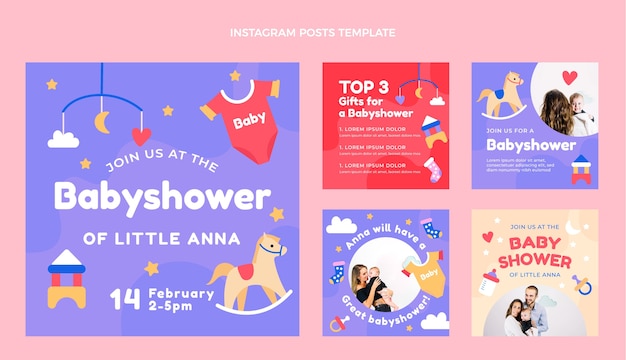 Vector babyshower instagram post collection