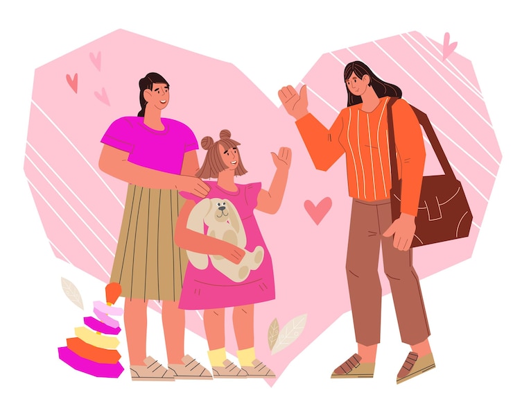 Vector babysitter or nanny in kindergarten takes a child into her care vector isolated