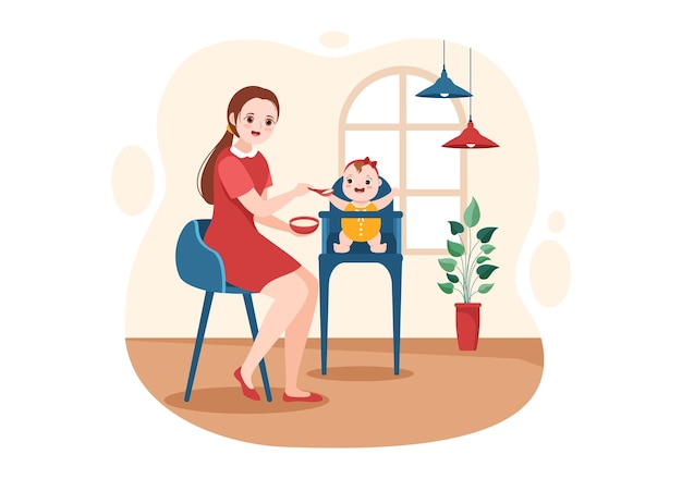 Babysitter or Nanny Services to Care for Baby Needs and Play with Children on Flat Illustration