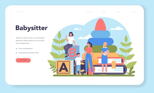 ベクトル ベビーシッターサービスまたは乳母代理店のwebバナーまたはランディングページ