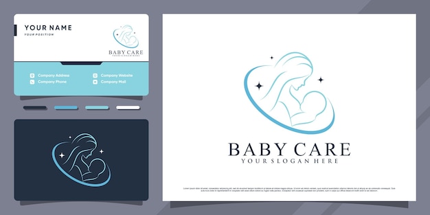 Babyverzorgingslogo met creatief element en visitekaartjeontwerp premium vector