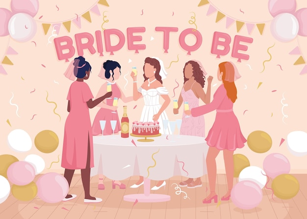 Vector bachelorette party flat color vector illustration