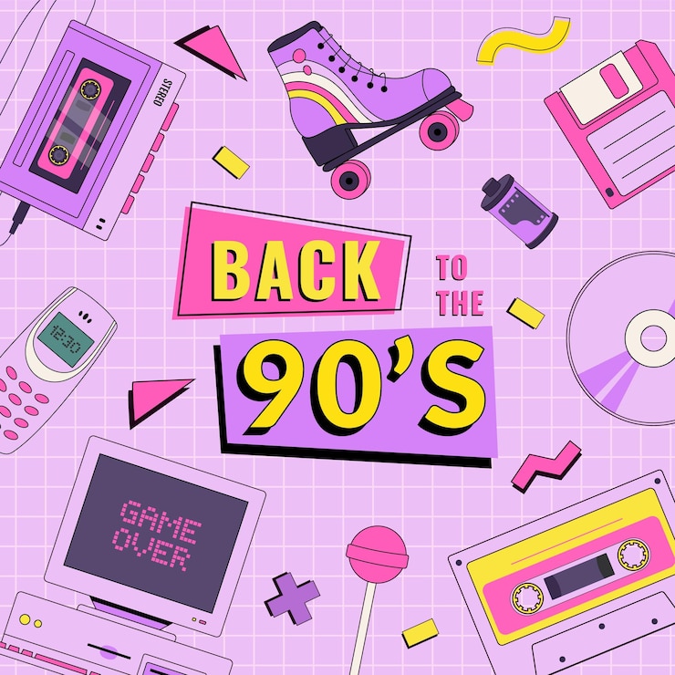 Vector back to the 90's poster with vintage element retro vector illustration memphis style