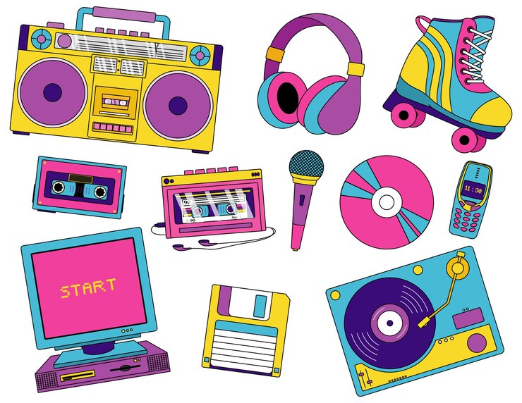90年代のテーマコレクション - 音楽テクノロジーファッションライフスタイルのアイテム