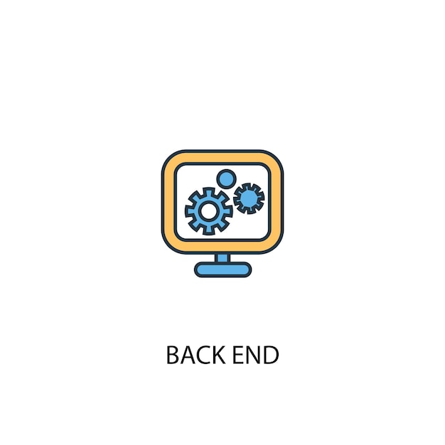 Back-end concept 2 gekleurde lijn icoon. Eenvoudige gele en blauwe elementenillustratie. back-end concept schets symbool ontwerp