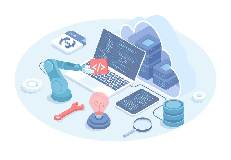 Вектор back-end разработка back-end процесс разработки приложений программное обеспечение инженерия кодирование программирование ve