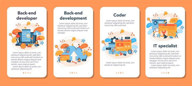 Back end development mobile application banner set