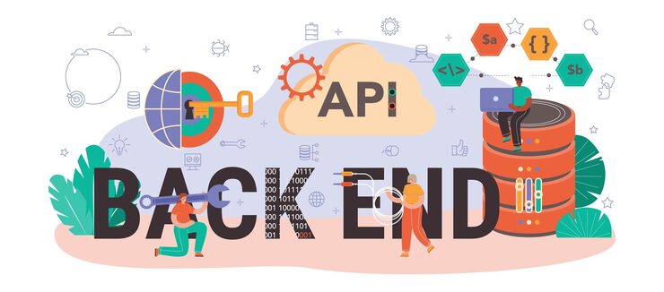 Vector back end typographic header. software development process. website architecture improvement. programming and coding. it profession. isolated flat vector illustration