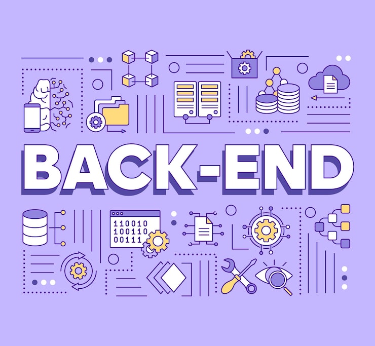 Vector back-end word concepts banner. database programming. web applications development. presentation, website. isolated lettering typography idea with linear icons. vector outline illustration