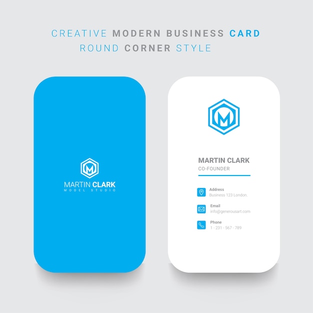 Vector back and front vertical business card with blue details